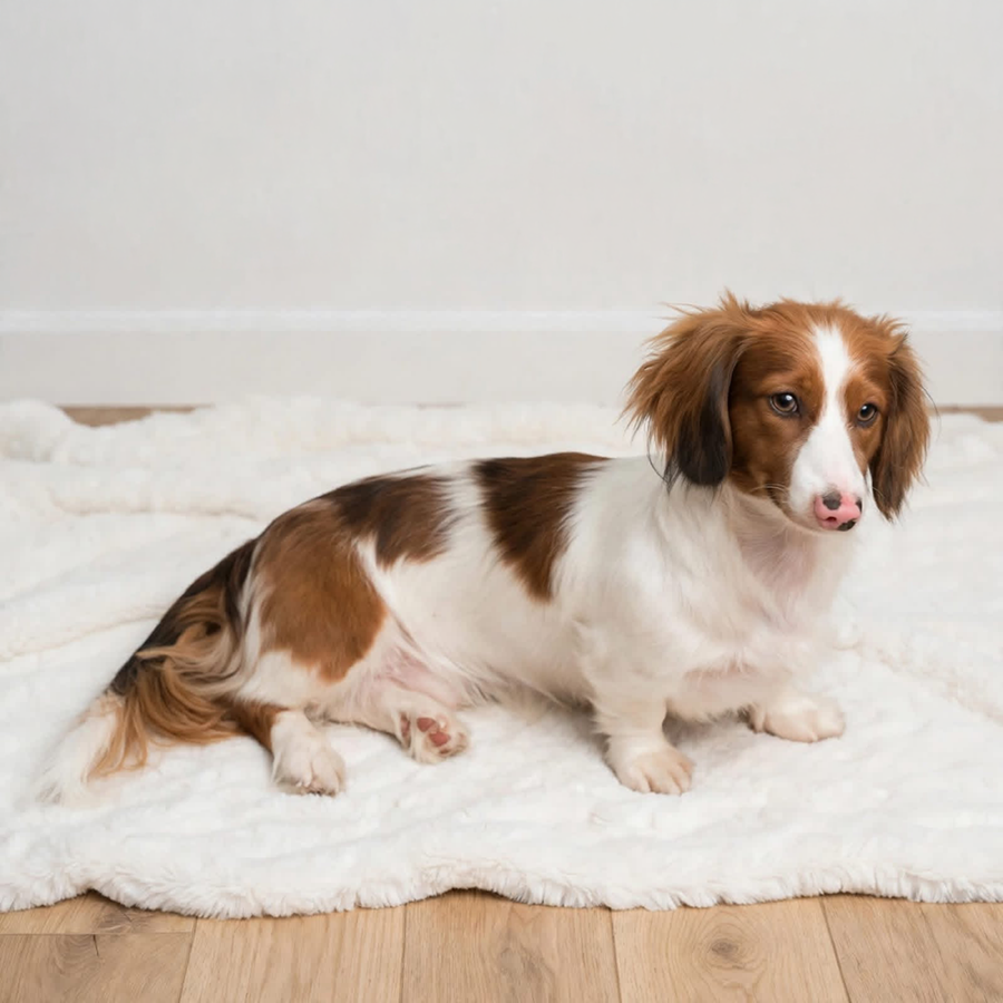 Male shaded red piebald longhaired Dachshund parent at Zook’s Frenchies & Doxies in Fort Plain, Upstate New York, on the longhaired Dachshund puppies page.
