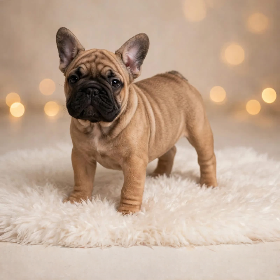 A gorgeous standard black masked fawn standard French Bulldog